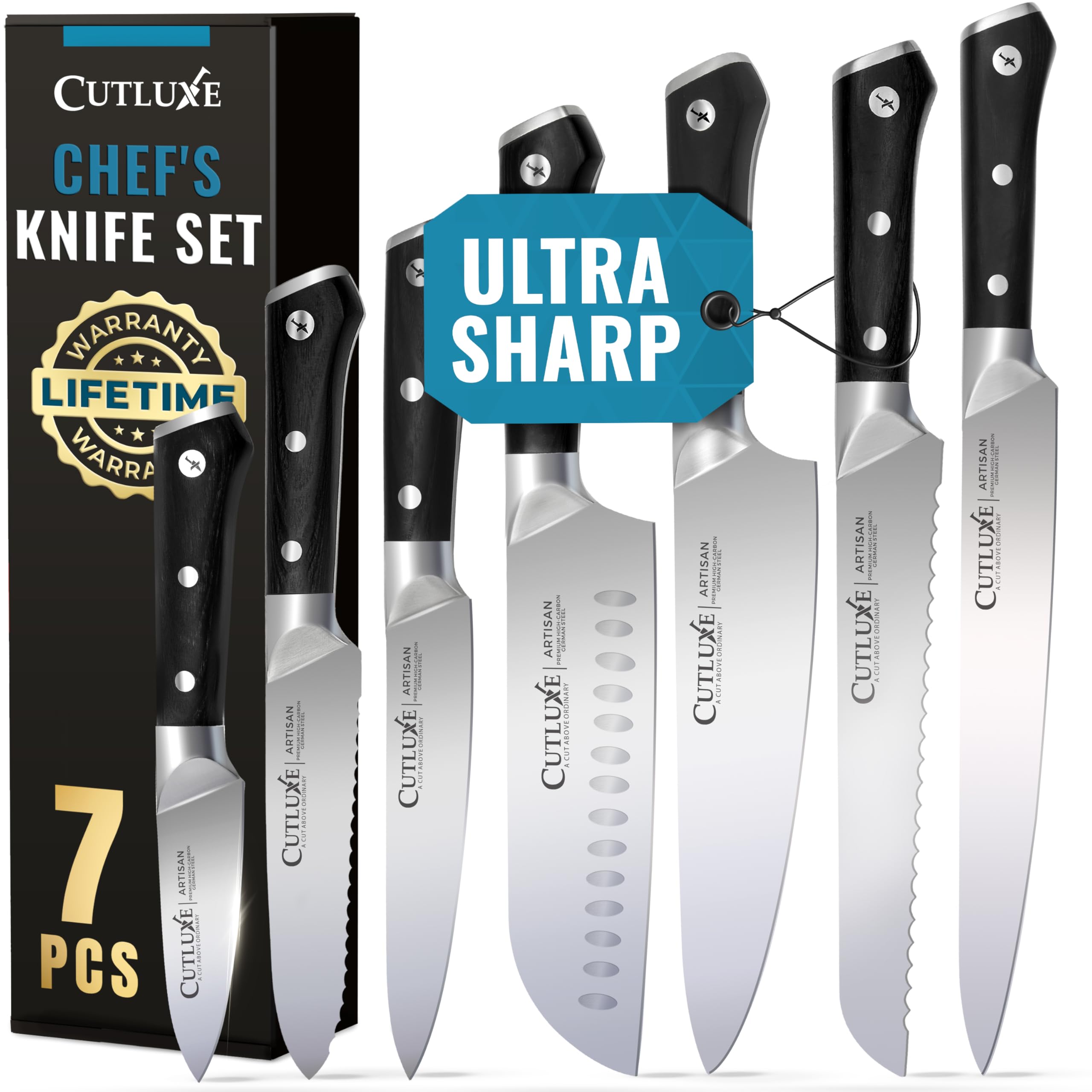 Cutluxe Chef Knife Set, 7 PCS Professional Chef's Knife Set